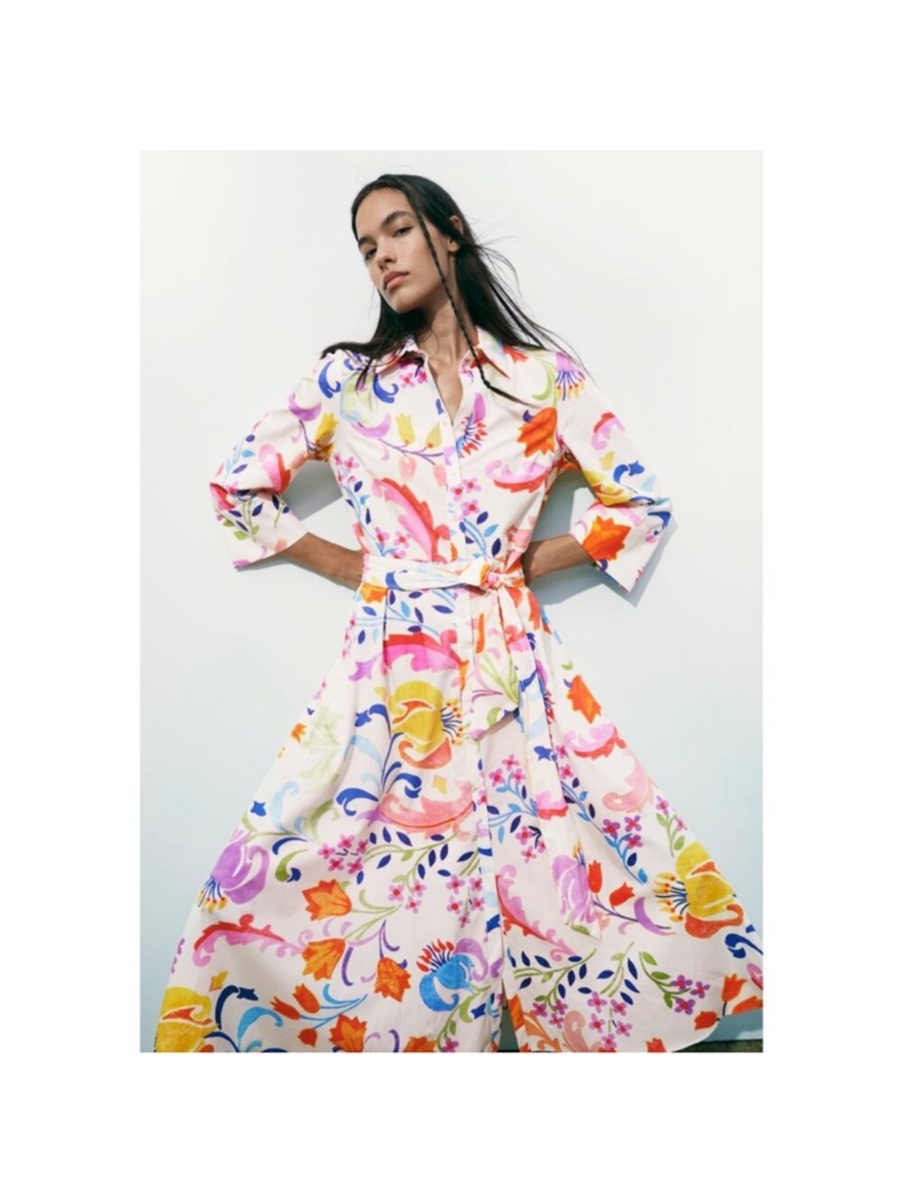 Zara White Maxi Dress with Multicolor Floral Print